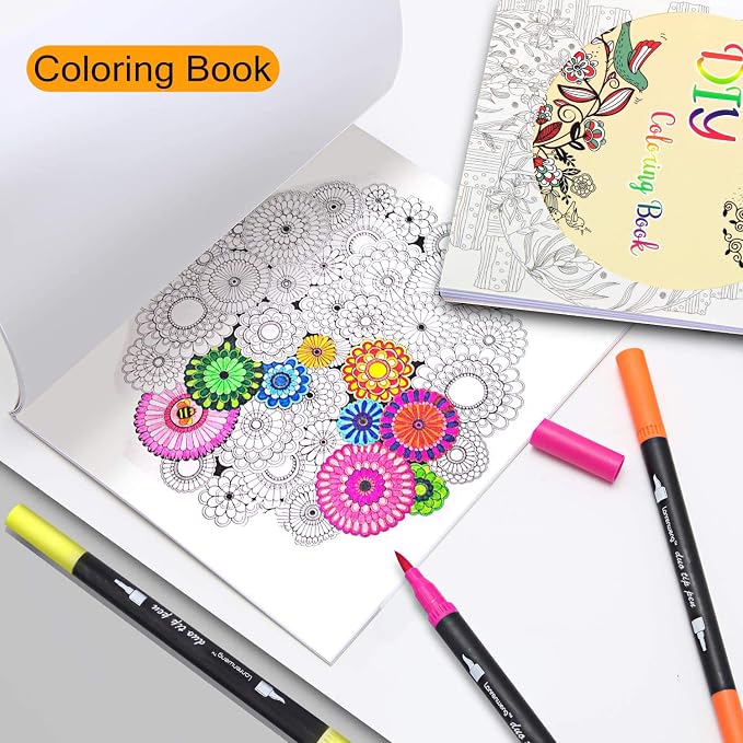 100 Colors Duo Tip Brush Markers Art Pen Set, Fine Brush Tip Colored Pens Set with Canvas Bag,Adult Coloring Books Drawing Sketching Calligraphy