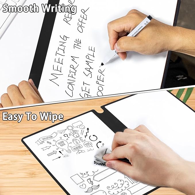 Whiteboard Notebook, Portable Dry Erase White Board Book Reusable Whiteboard Erasable Double-Sided Meeting Notebook with Marker Pen for Business Office School Home