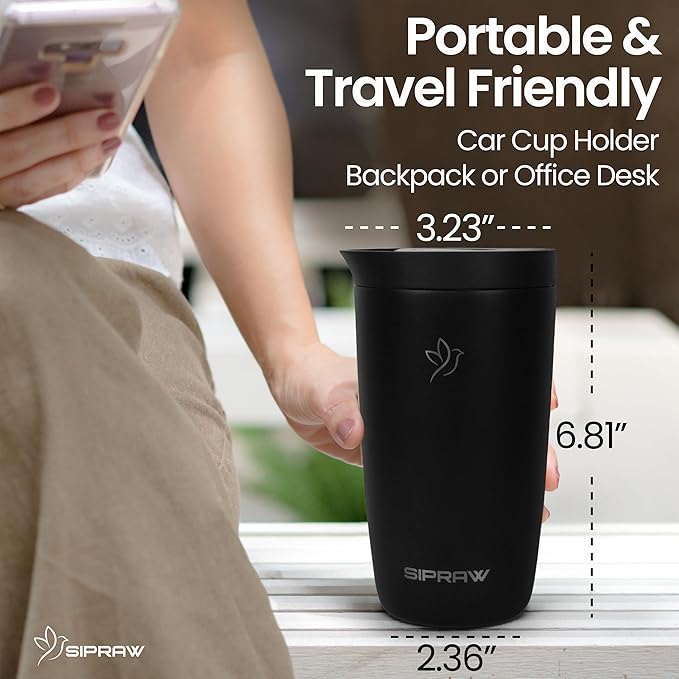 12oz Travel Coffee Mug Tumbler Insulated Stainless Steel Coffee Cup with Leakproof Lid for Hot and Cold Drinks BPA Free Reusable Mug Dishwasher Safe Cup Holder Friendly, Black