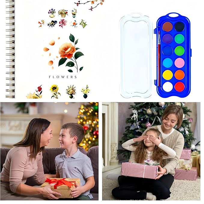 12 Colors Watercolor Book with Paint，Beginner Watercolor Workbook Kit, Watercolors Workbook (Flowers -12 Colors)