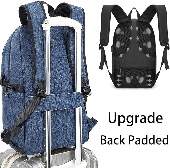 Tzowla Travel Laptop Backpack Water Resistant Anti-Theft Bag with Giant Tumbler Holder Pocket and Lock 17.3 Inch Computer Business Backpacks for Women Men Work College Gift,Casual Daypack(Blue)