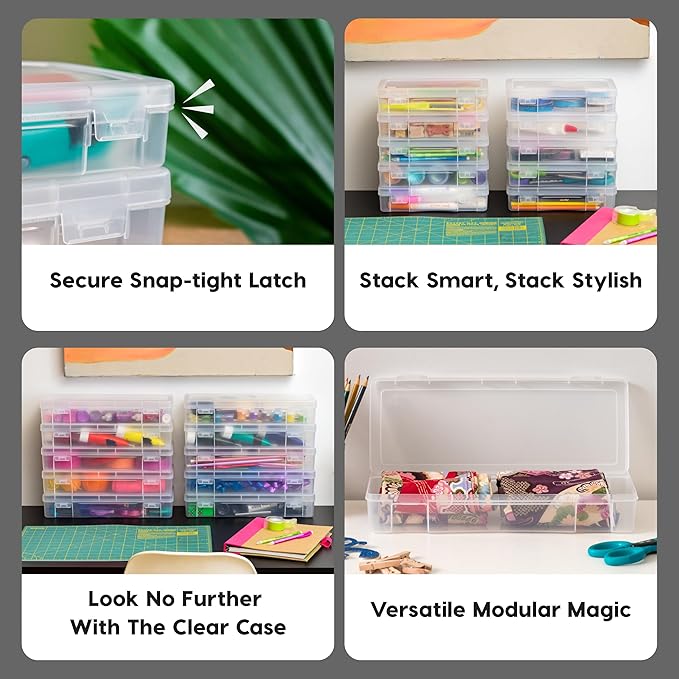 IRIS USA Pencil Case Boxes, 6-Pack, |Made in USA|, Plastic Bead Organizing Containers with Snap Lid for Arts, Crafts, Ephemera, Stickers, & Dance Cheer, Clear - Medium
