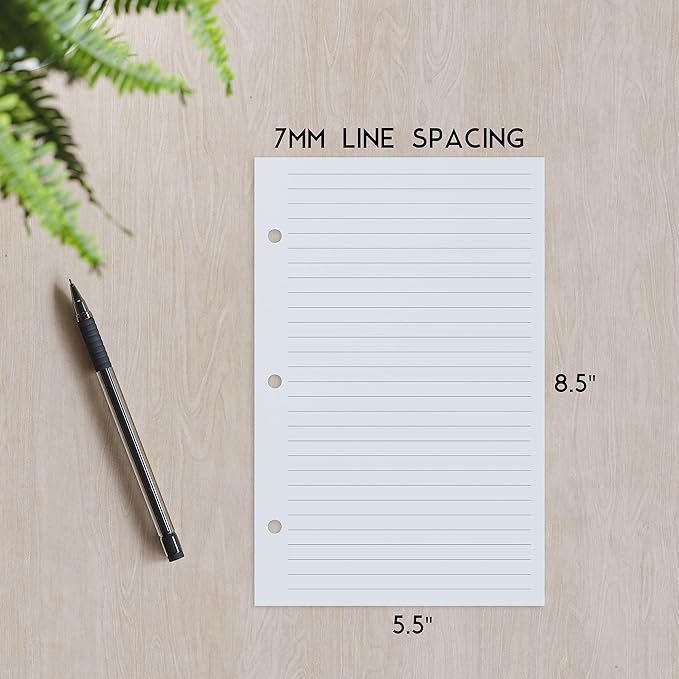 Half Letter Lined Paper, 3-Hole Punched, 500 Sheets/1,000 Pages, 100 GSM, Printer Paper Binder Refill, 5.5 in. x 8.5 in., fits in Half Letter 3-Ring Binders, Binder Refill Line Inserts (500-Sheet)