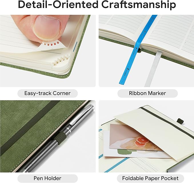 2026-2027 Weekly and Monthly Planner (July 2026–December 2027), 6.5"x3.75", Vertical Layout, 18 Months Agenda with Month Tabs & Pocket, Academic Calendar with Vegan Leather Cover,Olive Green