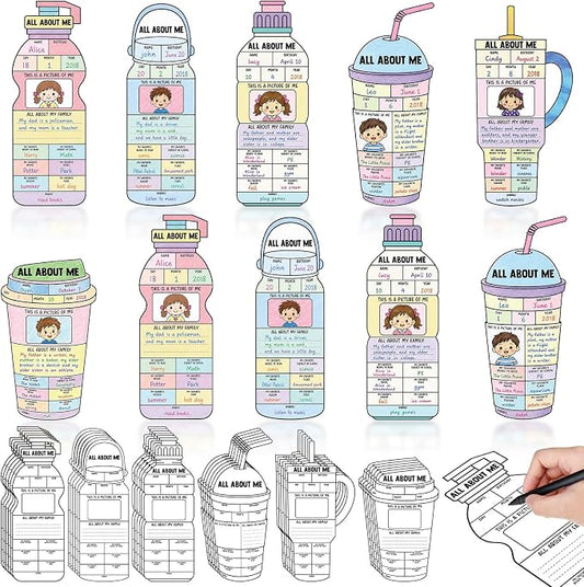 30 Pcs All About MePosters Water Bottle Star Student Poster to Fill in Elementary Kindergarten Classroom Decor Self-Introduction All About Me Posters for Back to SchoolClassroom Supplies