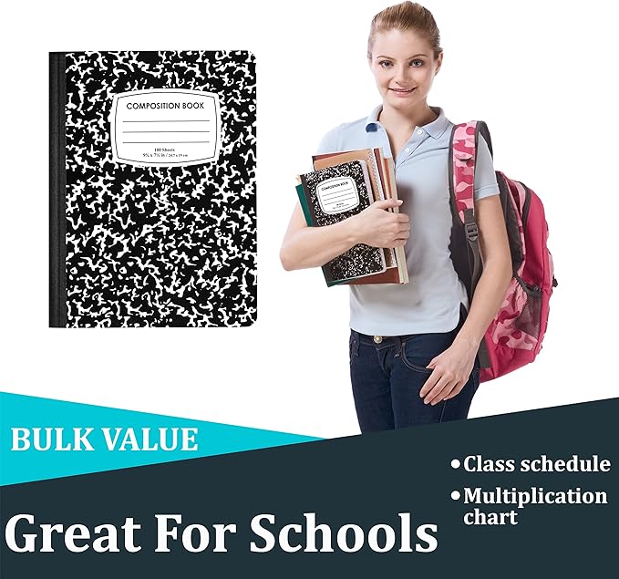 Composition Notebook College Ruled Composition Notebooks Bulk Marble College Ruled Notebook Hard Cover 100 sheets, 200 Pages 9.75” x 7.25”