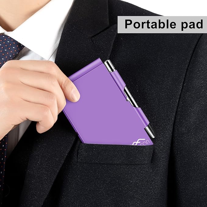 Metal Small Notebook, Mini Notepad, Small Pocket Notepad Aluminum Note Case with Mini Metal Pen and 60-Page Sheets - Memo Books Note Pads, Solid Purple