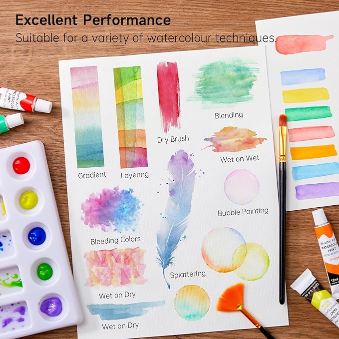 Shuttle Art Watercolor Paint Set, 15 Colors Watercolor Paint in Tubes (12ml Each) with 3 Brushes, Rich Pigments, Easy to Blend, Perfect for Kids, Artists, Beginners, Students (Pack of 2)
