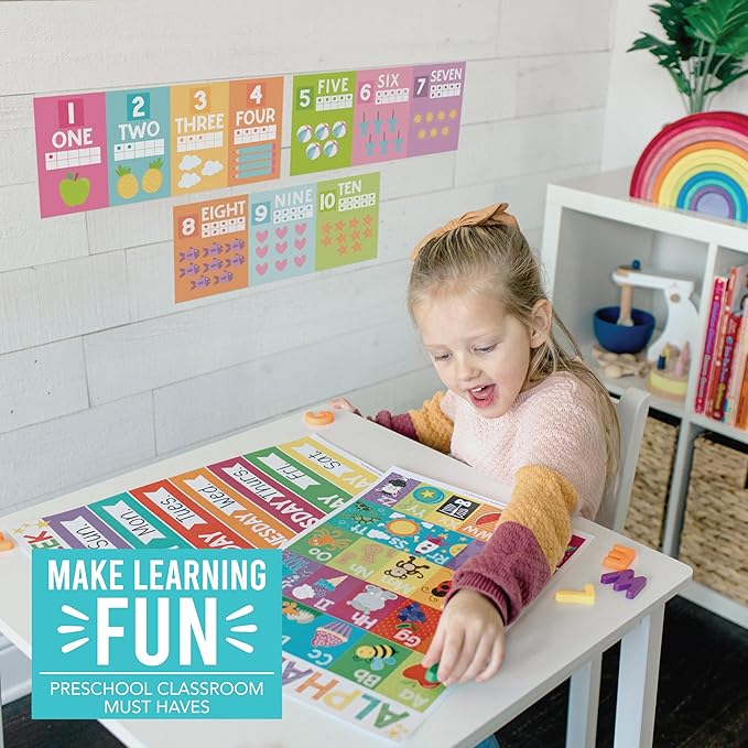 Hadley Designs Alphabet for Classroom Wall Decor - ABC Posters for Classroom Wall Chart Preschool & Kindergarten, ABC Letters & Number Line Elementary, Alphabet Cards, Pastel Classroom Decor