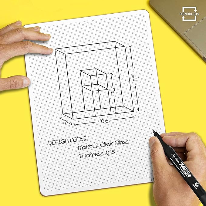 Scribbledo Dotted Dry Erase Board Graph Whiteboard 9" x 12" Bullet Dot Grid Paper for Home School Classroom Kids and Students Portable Dot Grid Board for Notes Drawing graphing and Calligraphy