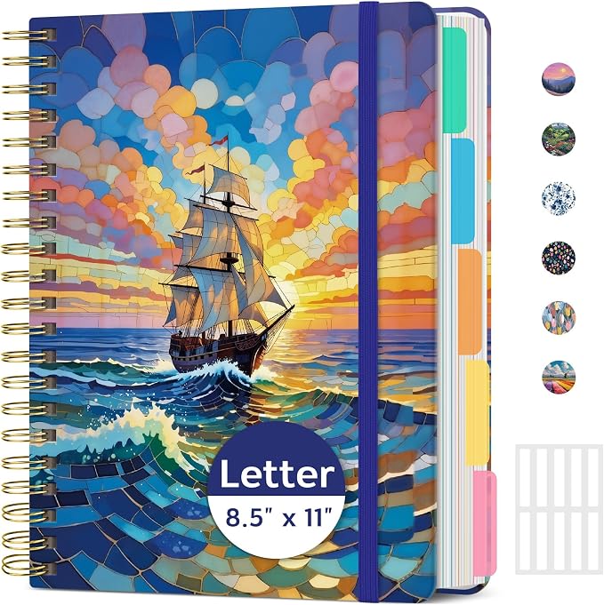 Taja Pretty Large Spiral Lined Notebook for Work with 5 Removable Dividers