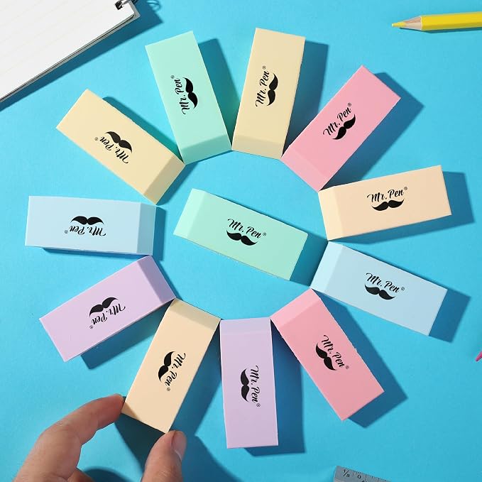 Mr. Pen- Pencil Eraser, 12 Pack, Pastel Colors
