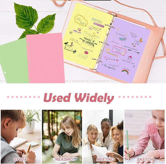 100 sheet Half Letter Dotted Refill Paper 3 Hole Punch 5-1/2 x 8-1/2 College Ruled Dot Grid Paper Refill Colored Mini Binder Paper Planner Inserts Fits Mini 3 Ring Binder Office