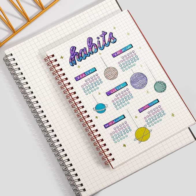 EMSHOI Spiral Graph Notebook, 2 Pack 320 Pages, Large B5 Grid Notebook, 100gsm Thick Paper, Waterproof Flexible Cover, Journal for Writing Engineering Graphing School Office, 7.48" x 10.15"
