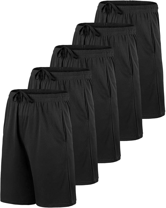 Real Essentials 5 Pack: Boys' Mesh Basketball Athletic Shorts with Pockets – Teen Kids Youth Quick Dry Soccer Running Gym