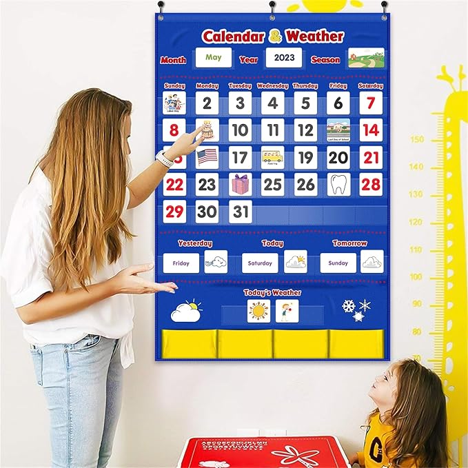 Calendar and Weather Pocket Chart, Classroom Organized Chart, 149 Pieces