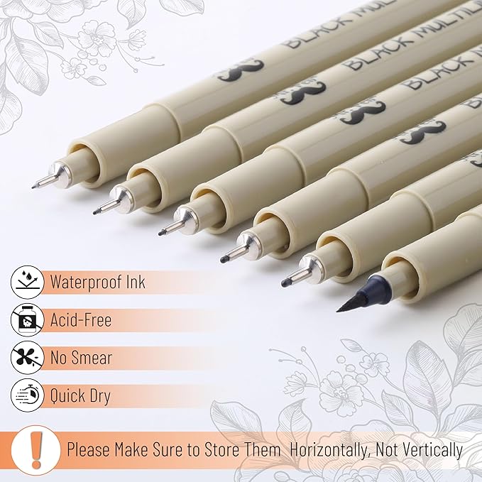 Mr. Pen- Drawing Pens for Artists, 6 Sizes, Black Multiliner, Artist pens, Micro Pens for Drawing