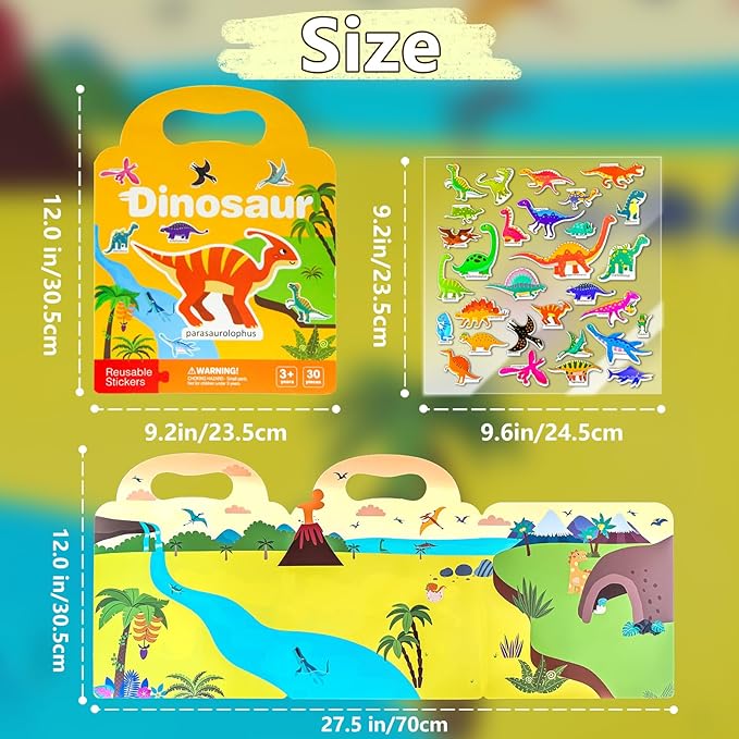 Reusable Sticker Books for Toddlers 1-3, Puffy Stickers Book for Kids Ages 2-4, Toddler Travel Essential Activities Toys for Boy Girl Birthday Christmas - Vehicle, Space and Dinosaur (3 Set)
