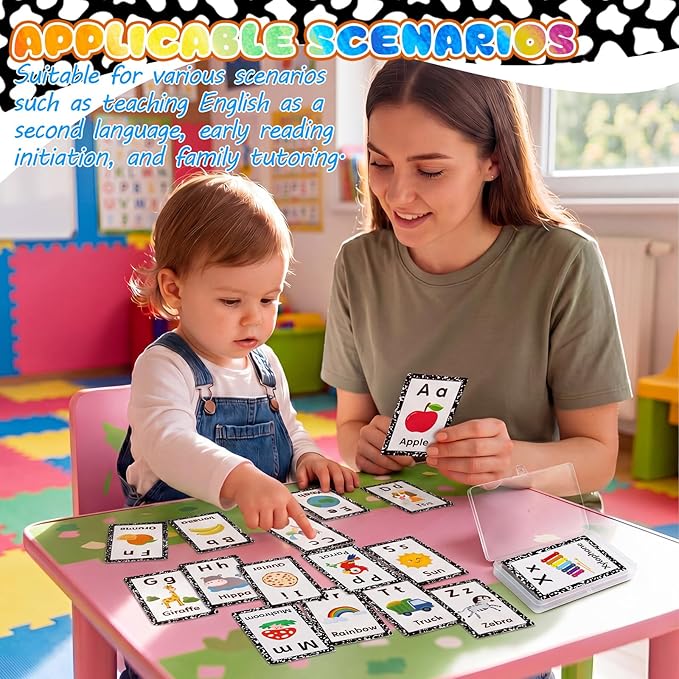 Epakh 26 Pcs Magnetic Alphabet Flash Cards with Storage Box 26 A - Z Letters for Kids, Preschool, ESL, Montessori Learning, Educational Gift for Toddlers, Classroom(Classical)