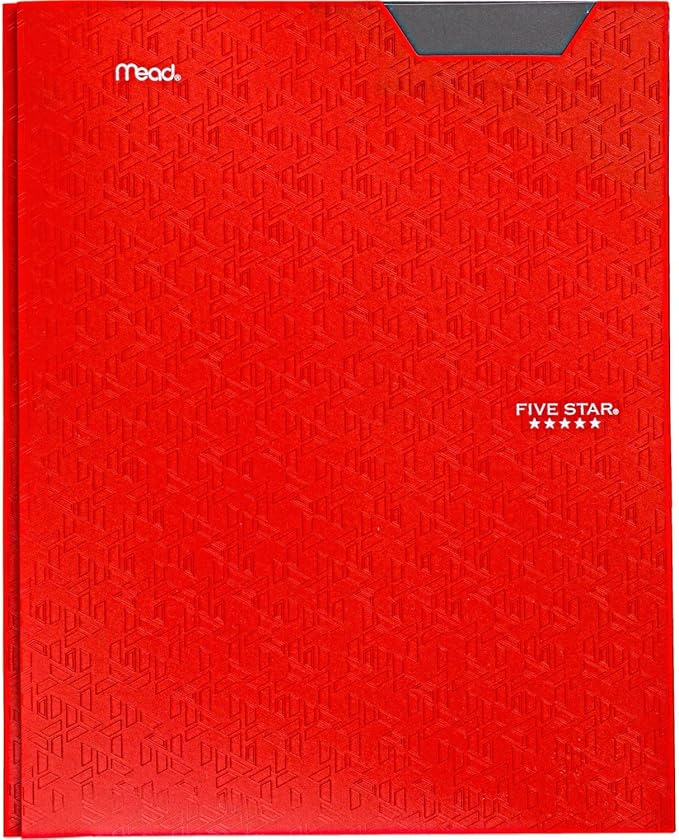 Five Star 2 Pocket Folder, Stay-Put Folder, Plastic Colored Folders with Pockets & Prong Fasteners for 3-Ring Binders, 8-1/2” x 11", Fire Red (72109) (Pack of 3)