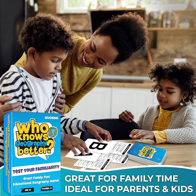 Board Games for Kids 8-12 – Family Card Games for Kids and Adults – Geography Trivia Cards for Family Game Night – Who Knows Geography Better – 500+ Questions – Fun Card Game for Families and Teens