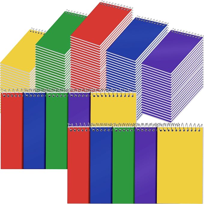 Leinuosen 100 Pcs Spiral Memo Pads 3x5 Inch 75 Sheets College Ruled Small Pocket Notebooks Little Mini Notepads Bulk Top Bound Lined Note Pads for Home School Office Travel Work (Bright Color)