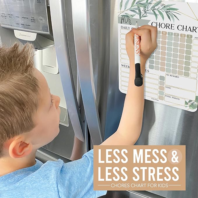 Hadley Designs Magnetic Chore Chart for Kids Multiple Kids – Dry Erase Chores Chart for Adults and Teens, Responsibility Task List for Family, Fridge Task Board Tracker at Home, Greenery Chore Board