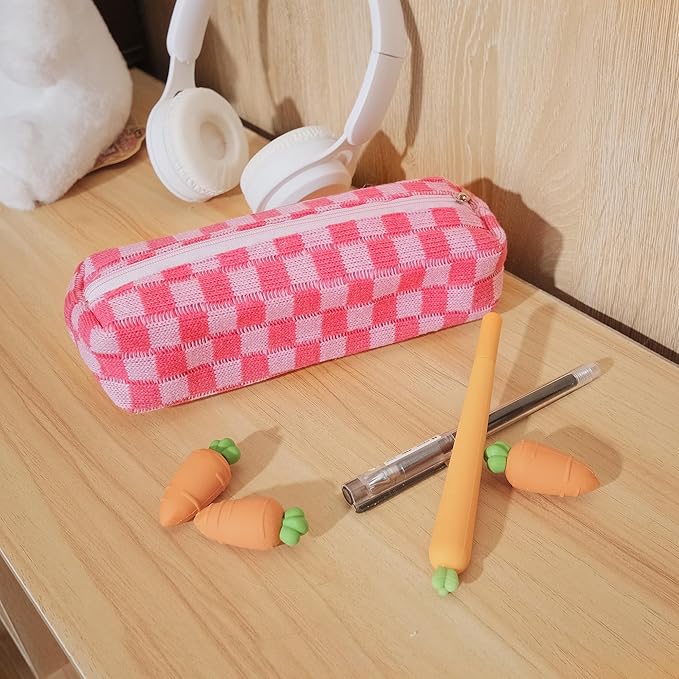 Pencil Case Pen Case Office College School Storage Bag Pouch Holder Box Organizer Makeup Pouch Cosmetic Bag Aesthetic Cute Pencil Case for Girls Boys Kids (Pink)