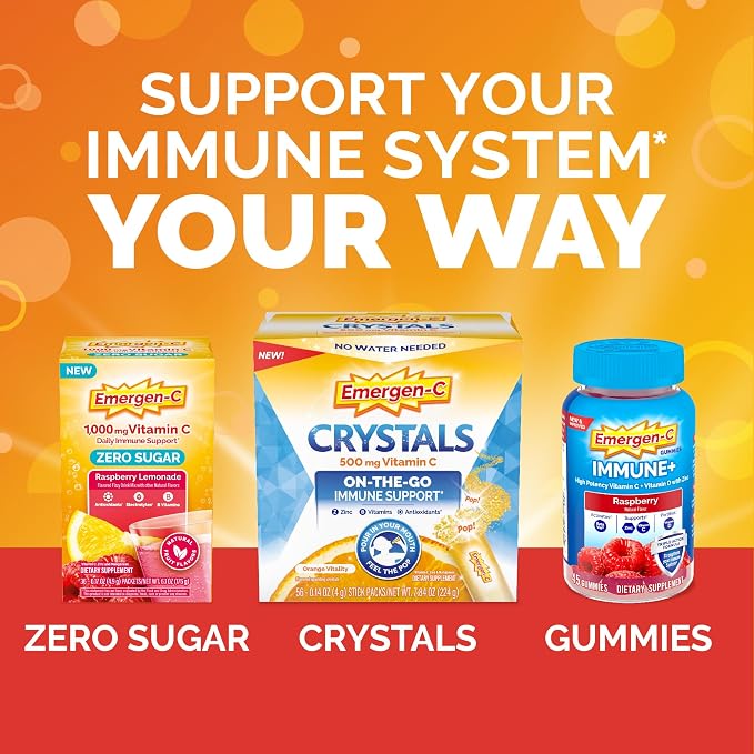 Emergen-C 1000mg Vitamin C Immune Support Powder Raspberry 30CT Includes Zinc, Manganese, 7 B Vitamins and Electrolytes for Back to School Essentials (Pack of 12)