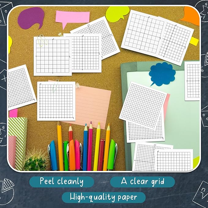 Sabary 8 Packs Graph Paper Sticky Notes 400 Sheets 3 x 3 Inch Lined Mini Graph Pads 20 x 20 Four Quadrant Adhesive Grid Sticky Notes for Office School Math Supplies (6 Style,White)