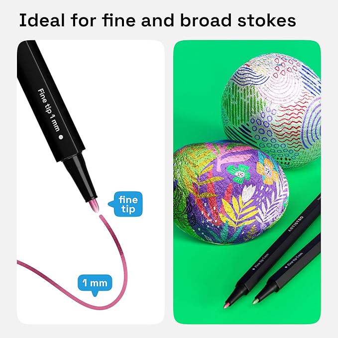 ARTISTRO 12 Metallic Paint Pens for Glass Marking, Rock Painting, Ceramic, Wood, Fabric, Scrapbooking, DIY Craft Making, Coloring - Acrylic Paint Markers Fine Tip 1mm