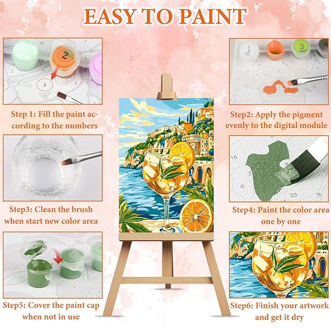NAIMOER Seaside Landscape Juice Paint by Numbers Kits for Adults Beginner with Wooden Framed, Color by Numbers on Canvas Painting Kits for Adults, Easy Paint DIY Acrylic for Home Wall Decor 8X12 Inch