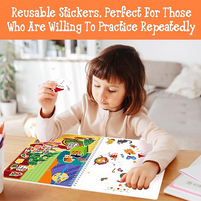 Cat Sticker Activity Book, 450 Reusable Stickers, 10 Dry-Erase Scenes & 10 Coloring Pages, Cat-Themed Activity Book, Educational Hands-on Travel Game - Great for Kids, Adults, Boys & Girls