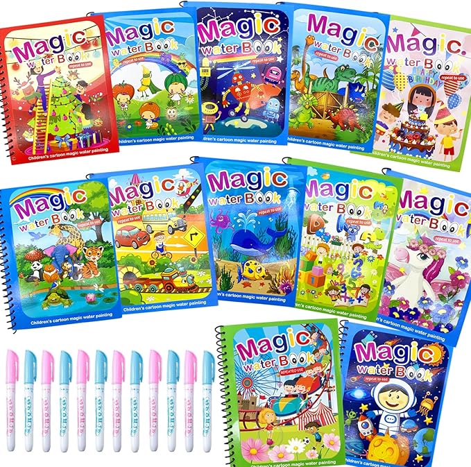 Dduolammng 12 Pack Water Coloring Books, Reusable Water Painting Book for Toddlers, Educational Learning Kits Gifts