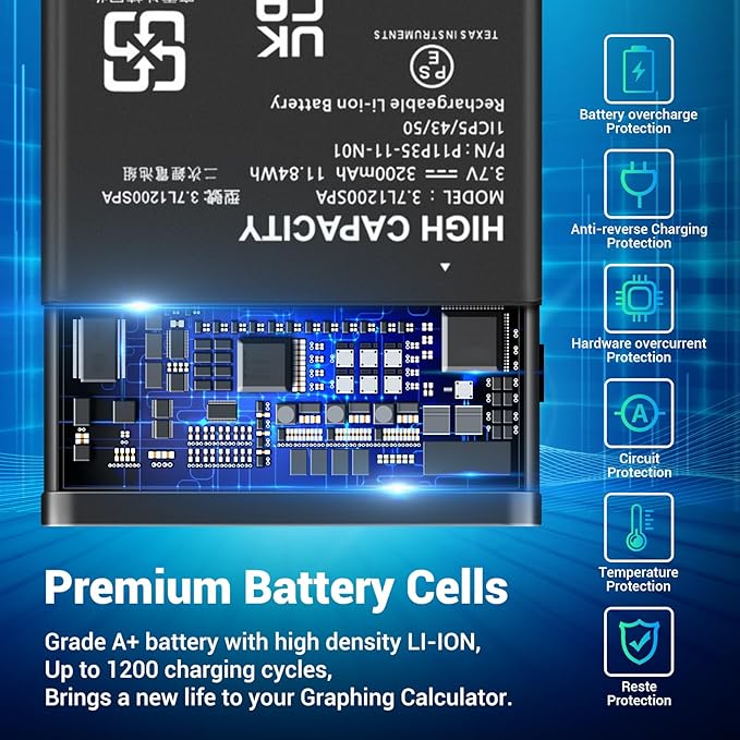 TI-84 Plus CE Battery, (2026 New Upgrade) 3200mAh Ultra High Capacity Li-ion Replacement Battery Pack for Texas Instruments TI-84 Plus CE, TI-84 CE, fits Part No 3.7L12005SPA, P11P35-11-N01