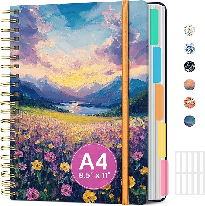 Large Spiral Lined Notebooks for Work with Removable Dividers & Tabs, 8.5"x11" Pretty Hardcover 5 Subject Notebook Journal for Women, College Ruled, Perfect for Study & Office Organization, 280 Pages, Blush Horizon