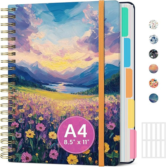 Large Spiral Lined Notebooks for Work with Removable Dividers & Tabs, 8.5"x11" Pretty Hardcover 5 Subject Notebook Journal for Women, College Ruled, Perfect for Study & Office Organization, 280 Pages, Blush Horizon