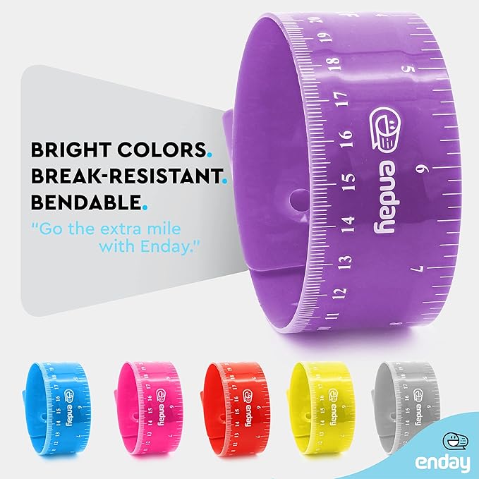 Flexible Ruler Purple, 12 in (30 cm) Soft Plastic Shatter Resistant Straight Edge Ruler, Bendable Kids & Adults Ruler w/Inches & Metrics Also Available in Pink, Blue, Red, Grey, Green, 1 Pc –By Enday