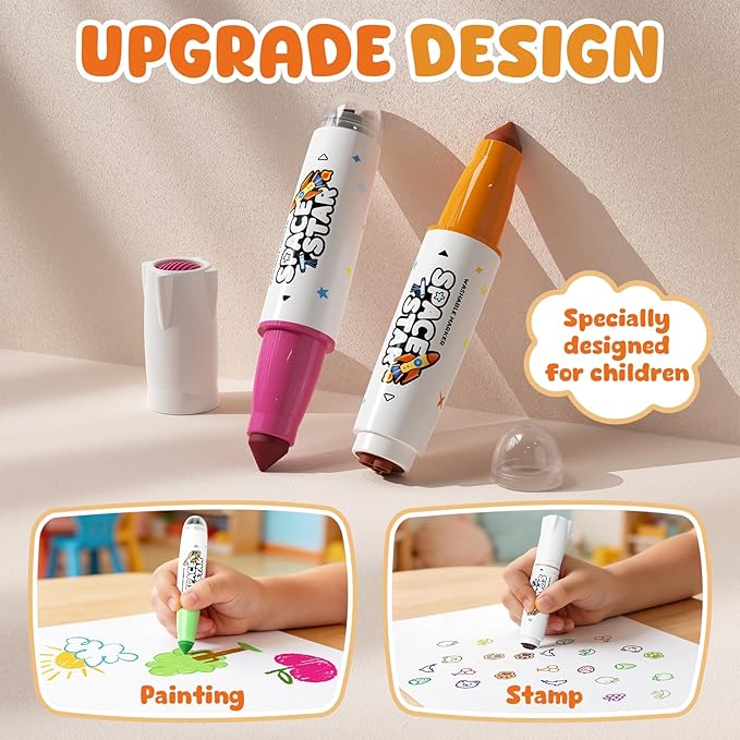 Betem Scented Washable Markers for Kids 24 Colors Stamp Markers for Toddlers, Non Toxic Water-based Dual Tip Marker Set for Kids, Coloring Markers for Classroom Art Supplies with Portable Bag