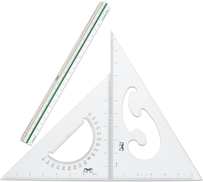 Mr. Pen Architectural Triangular Ruler Set with 12 Inch Triangular Scale, 11 Inch 30/60 and 8 Inch 45/90 Triangles