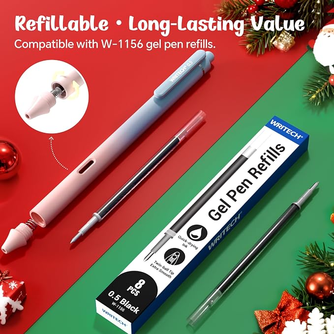 WRITECH Fine Point Gel Pens: 0.5mm 4ct Retractable Click Pen Black Ink Gradient Aesthetic Color Pen Barrel Smooth Writing Journaling No Bleed Christmas Gift for Nurse Student Office