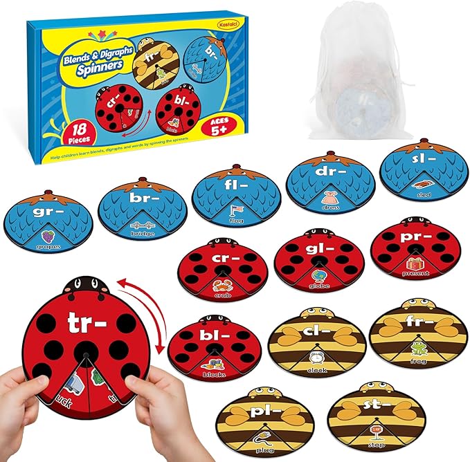 Kasfalci Blends & Digraphs Cards, Phonics Games,Speech Therapy Toys for Toddlers Kids,Learn to Read, Spelling Reading Learning Sight Words Games,Kindergarten Preschool Learning Activities Educational