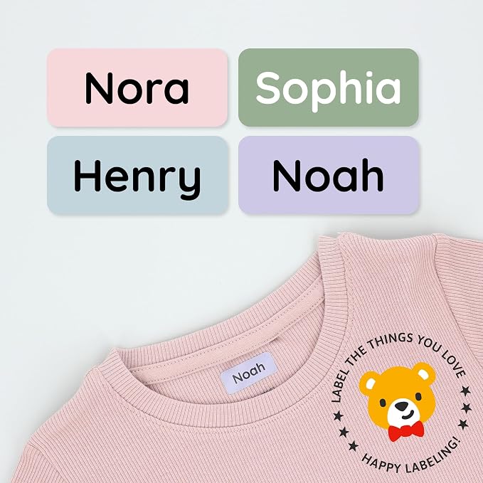 Iron-On Name Labels & Clothing Labels for Nursing Home (120) – Iron On Name Tags & Name Labels for Clothing & Clothes, School & Daycare – Waterproof - Solid Colors