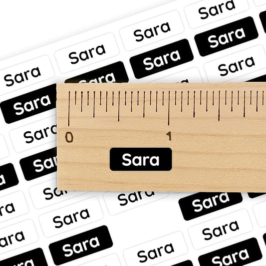 Mini Name Labels (175) - Custom Personalized Name Labels for Labeling Tiny Items, Washer and Dryer-Safe Waterproof Labels for Daycare, Preschool, and School - Black and White