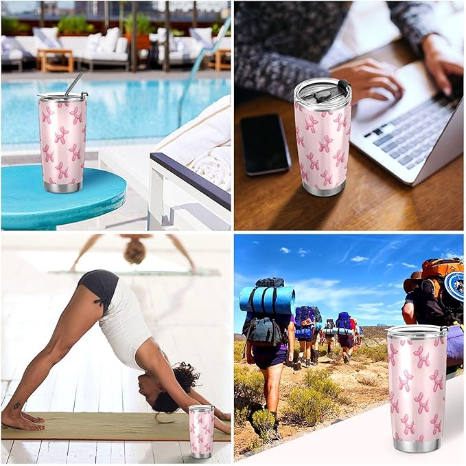 Balloon Dogs Pink 20oz Tumbler with Lid and Straw Travel Coffee Cup Mug Insulated Tumblers Drinking Mugs Water Bottle Cups Stainless Steel Cup Tea Mug