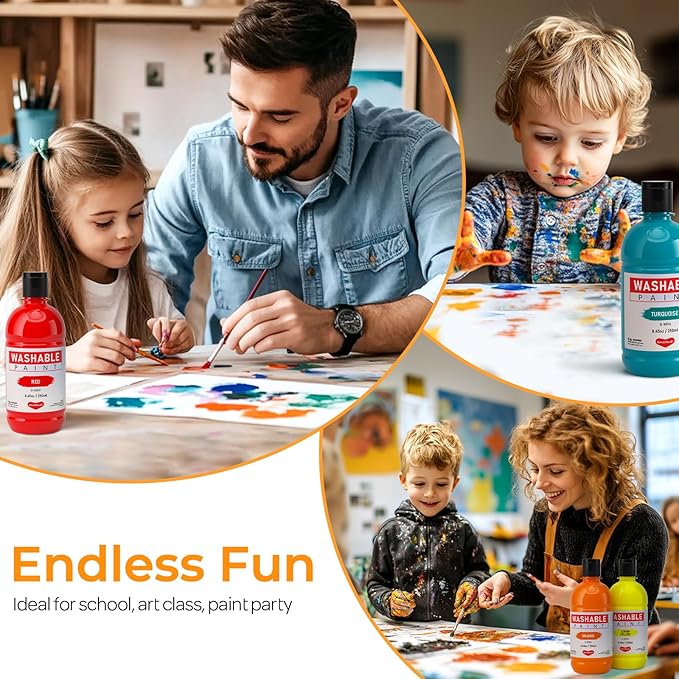 Smallbudi 8 Colors Large Washable Paint Set for Kid (8.45oz,250 ml), Bulk Paint Supplies Non Toxic Children Tempera Paint for Art, Craft, DIY, Poster & Finger Paint, Face, School Home Classroom Party