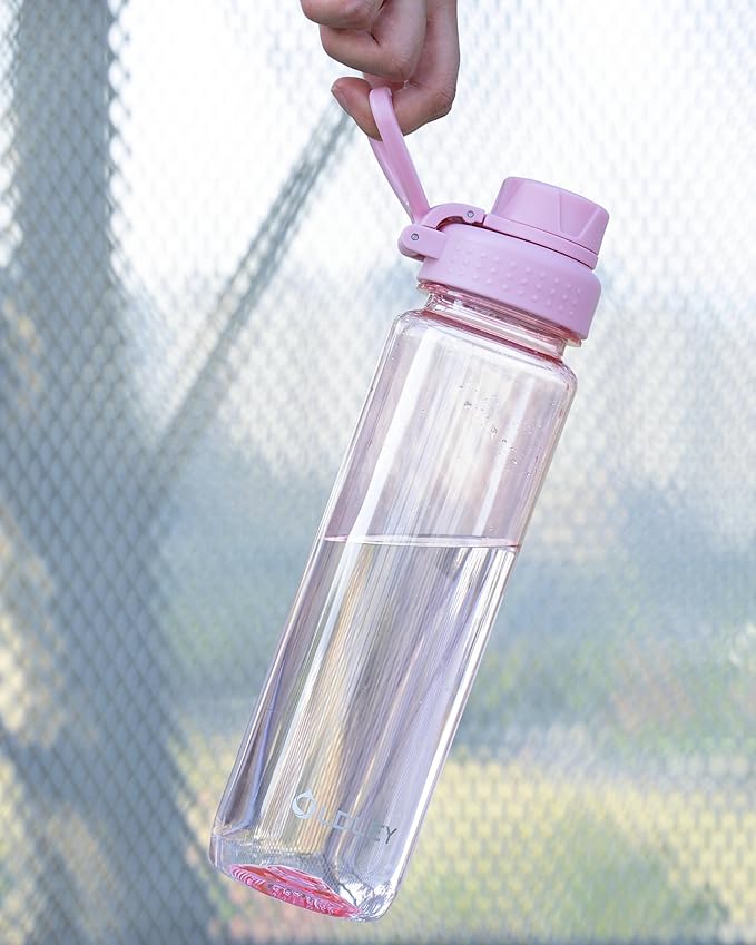OLDLEY 32 oz Water Bottle, Sports Tritan Water Bottle with Carry Handle and Spout Lid, Leakproof & BPA Free Large Water Bottles for Home,Travel, School, Outdoors, Gym,Pink