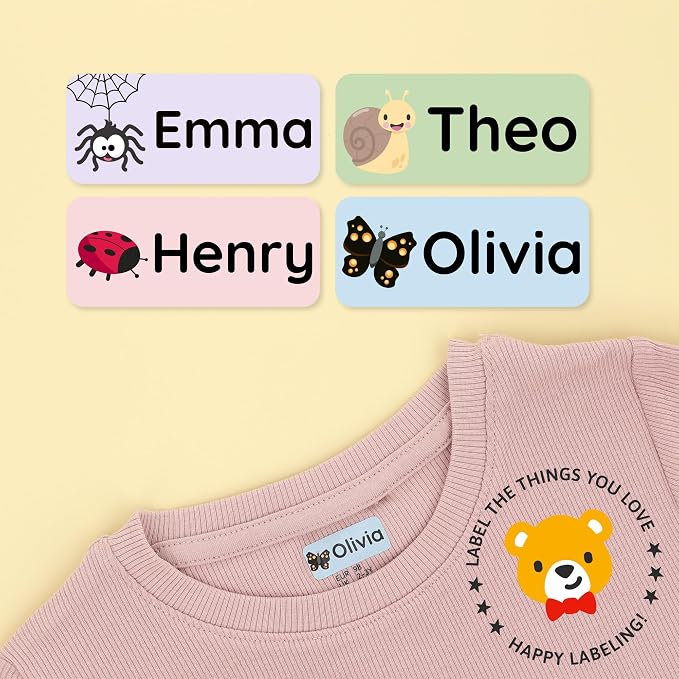 Iron-On Name Labels & Clothing Labels for Nursing Home (120) – Iron On Name Tags & Name Labels for Clothing & Clothes, School & Daycare – Waterproof - Insects