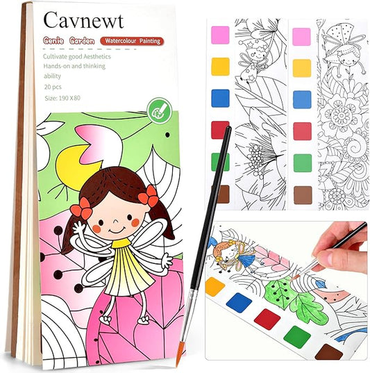 Cavnewt Watercolor Coloring Books for Kids Ages 4-8, Pocket Watercolor Painting Book Sets, Mess Free Paint with Water Books for Toddlers, Travel Activities Arts Party Birthday Gifts for Girls Boys