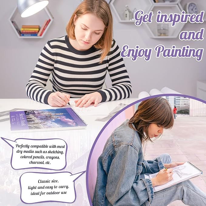 Sketch Book 8.5×11 inch, Spiral Bound Sketch Pad 100 Sheets (68lb/100gsm), Acid-Free Sketchbook for Drawing Painting Sketching, Art Paper Drawing Supplies for Teens Adults Artists Ideal Gifts（Purple）